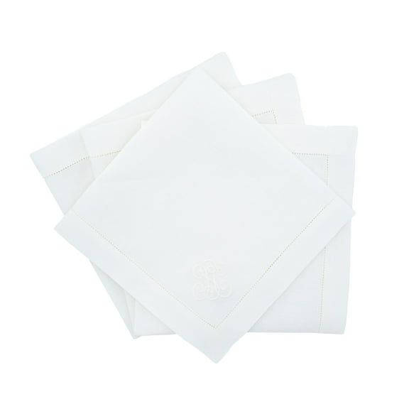 Linen Monogram Hemstitch Napkins, Set of 4