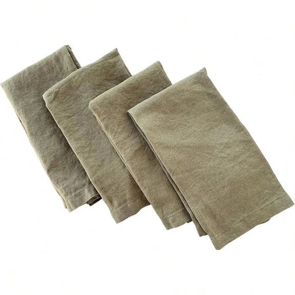 Linen Napkins 100 French Flax Stonewashed Pure Linen Cloth Napkins Mitered Corners Set of 4 Olive Green
