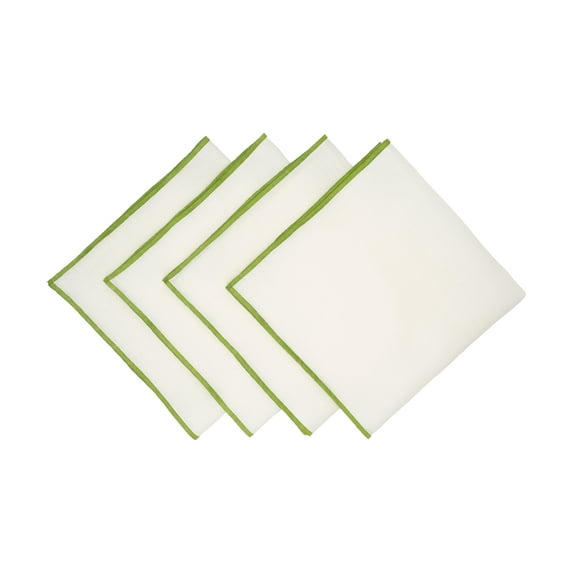 Linen Napkins With Green Stitch Edges, Set of 4