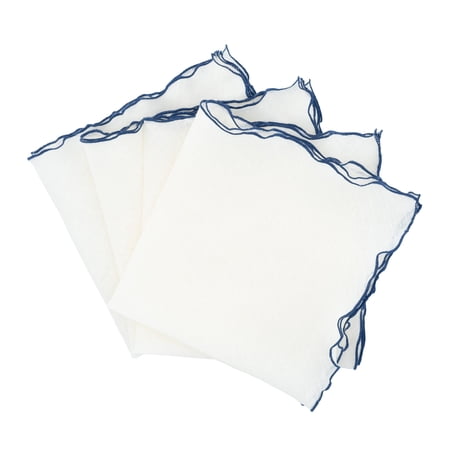 Linen Napkins With Navy Ruffled Edges, Set of 4