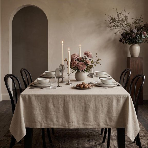 Linen Natural Tablecloth 60 x 132 Inch - 100% Pure Linen Rectangular Tablecloth - Machine Washable Table Cloth for Summer - Fete