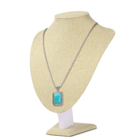 Linen Necklace Jewelry Display Bust Stand - Freestanding Pendant Chain Chokers Lockets Holder Storage Organizer Figure, 11 inch (Beige)