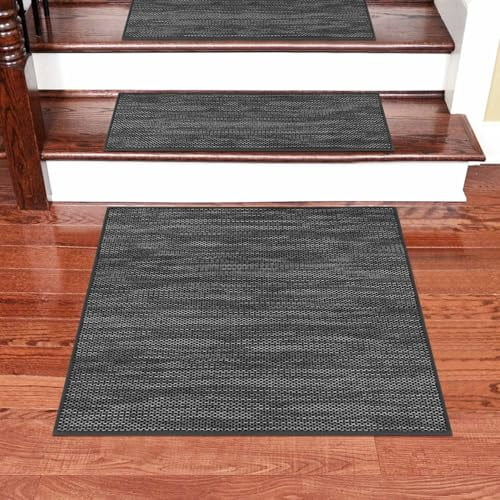 Linen Non Slip Stair Treads Carpet Landing Mat for Wooden Steps Indoor, Peel and Stick Carpet for Wood Stairs, Machine Washable Stair Runners for Pets, 1Pack, Black(30" x30")$$Tools & Hardware Other