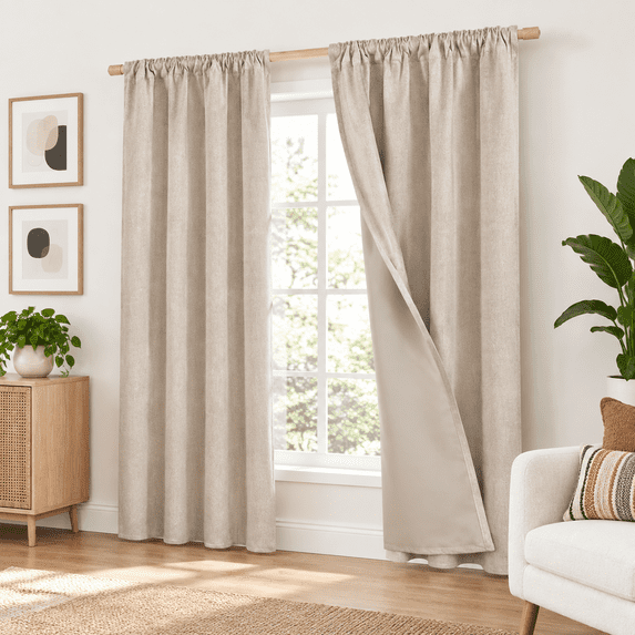 Linken Roo Linen Oatmeal Blackout Curta40 Inches Long For Short Bedroom Window ...