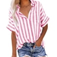 thumbnail image 1 of Linen Offfice Shirts for Womens 2025 Summer Lapel Short Sleeve Tops Striped Button-Up Open Front Tees Shirts Elegant Bussiness Tunic Blouses Going Out Office Work Suits, 1 of 6