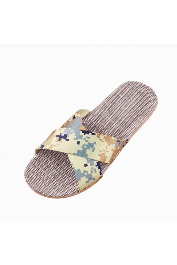 Linen Open Toe Slippers Unisex Breathable Woven Sandals Lightweight Quiet Floor Shoes for Home Guest Vacation Travel Beige Size 13