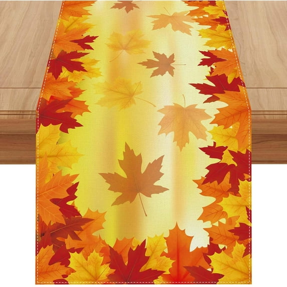 Linen Orange Watercolor Maple Leaf Fall Table Runner 108 Inches Long Farmhouse Fall Autumn Thanksgiving Home Kitchen Dining Room Table Decoration
