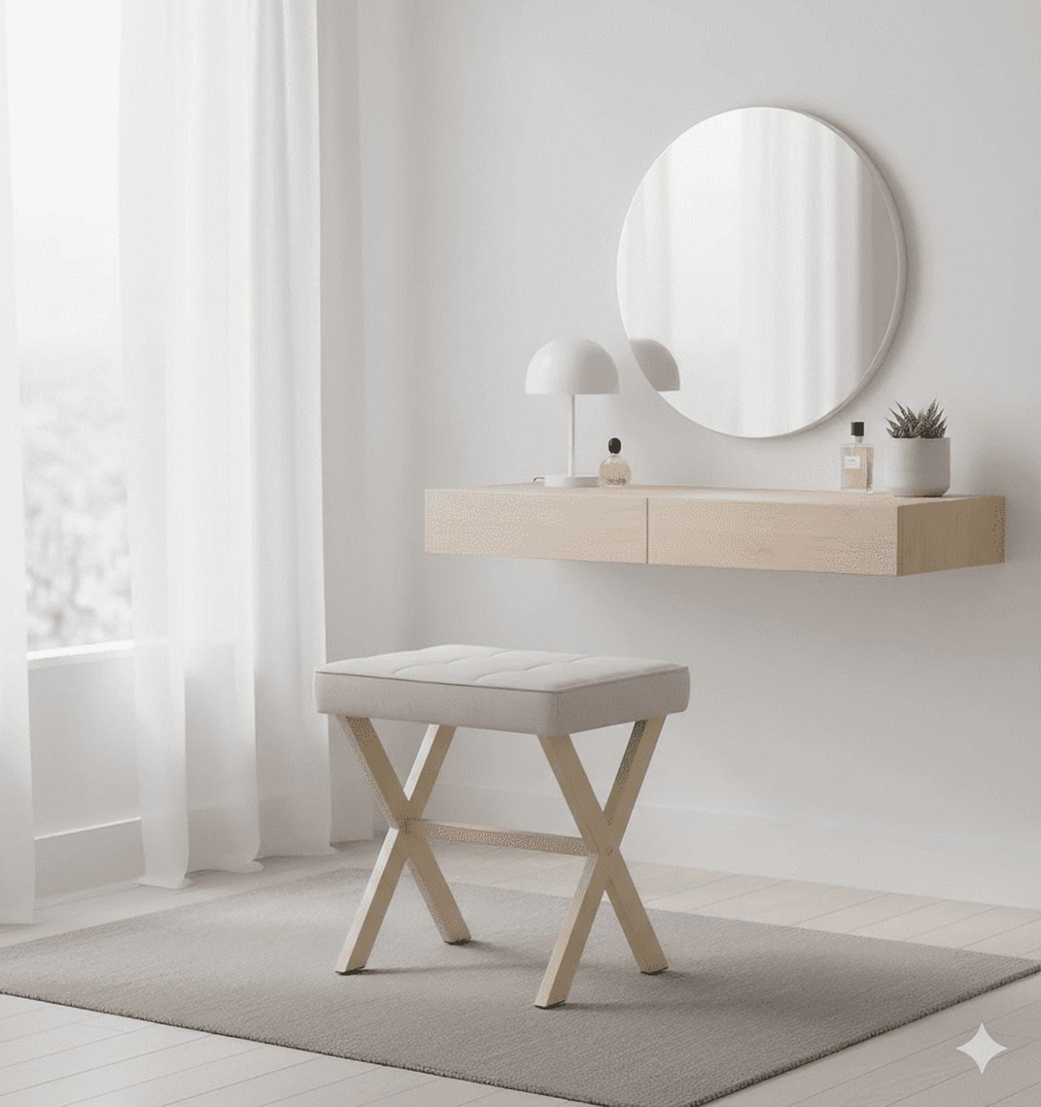 Linen Ottoman, 18" Makeup Vanity Stool, Small Square Padded Footrest for Bedroom, Living Room,Beige