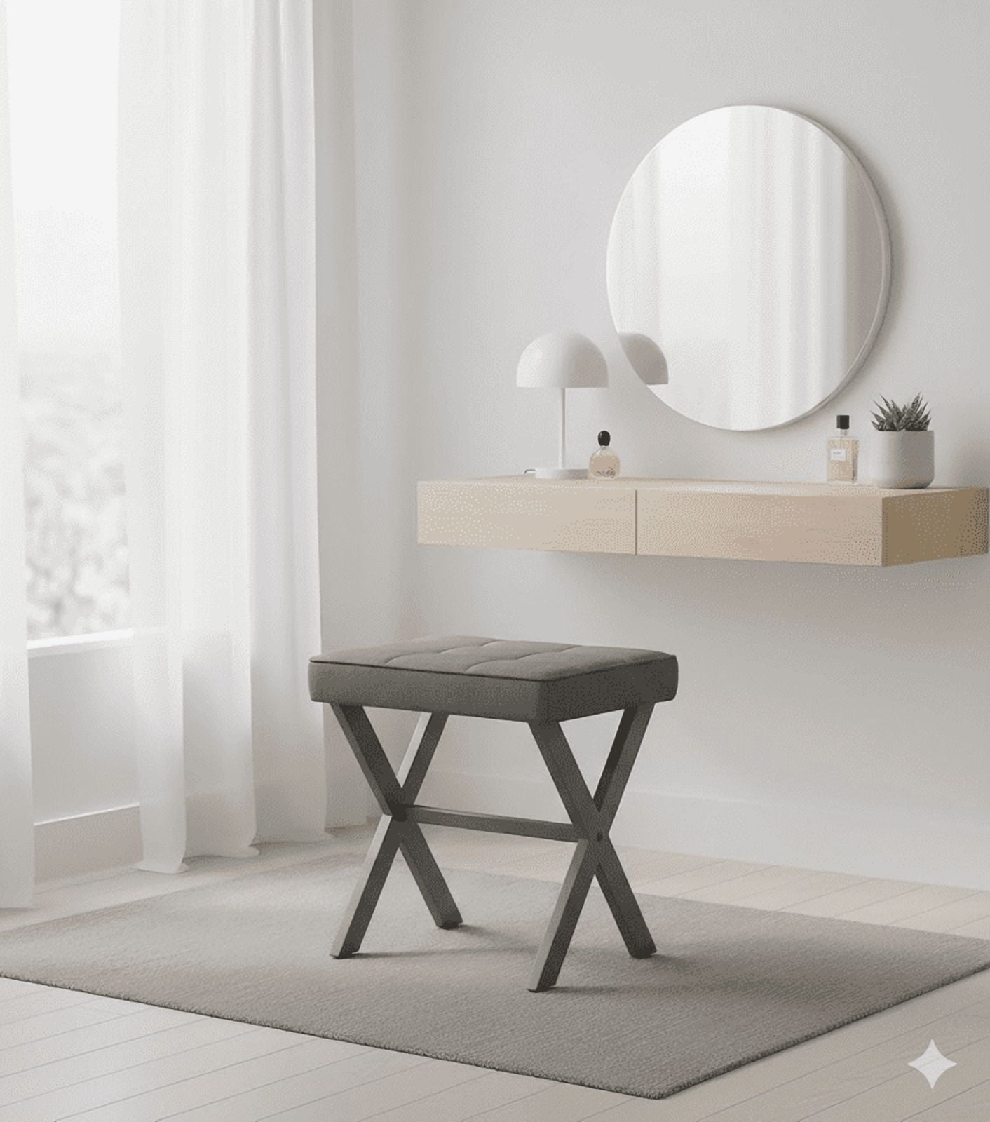 Linen Ottoman, 18" Makeup Vanity Stool, Small Square Padded Footrest for Bedroom, Living Room,Gray
