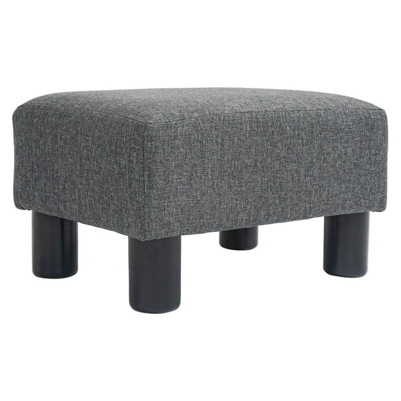 Linen Ottoman Foot Rest Stool - Charcoal Gray Cube Ottoman with Plastic Legs, 15.75"x11.75", 243lbs Capacity