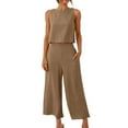 thumbnail image 1 of Linen Outfits for Women 2 Piece Linen Sets Plus Size Sleeveless Back Button Wide Leg Capri Pants with Pockets, 1 of 6