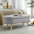 thumbnail image 1 of Linen Oval Storage Bench, Modern Ottoman with Rubber Wood Legs, Hidden Storage Space, for Living Room, Bedroom, Gray, 1 of 9