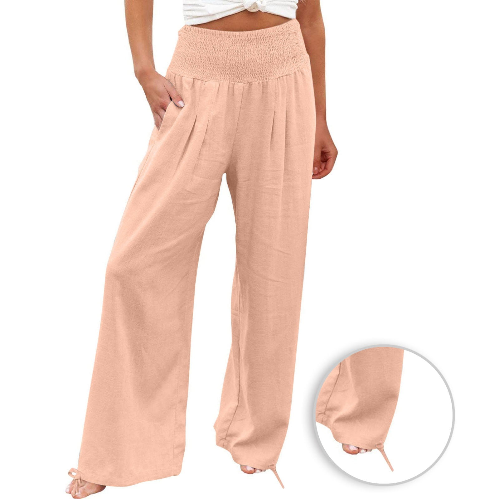 Linen Palazzo Pants for Women Petite Linen Pants for Women 2024 Women Summer High Waisted Cotton Linen Palazzo Pants Wide Leg Long Lounge Pant Trousers with Pocket Walmart