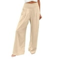 thumbnail image 1 of Linen Palazzo Pants for Women Casual,Womens Linen Wide Leg Pants High Waisted Palazzo Lounge Pant 2024 Summer Beach Casual Trousers with Pockets, 1 of 6