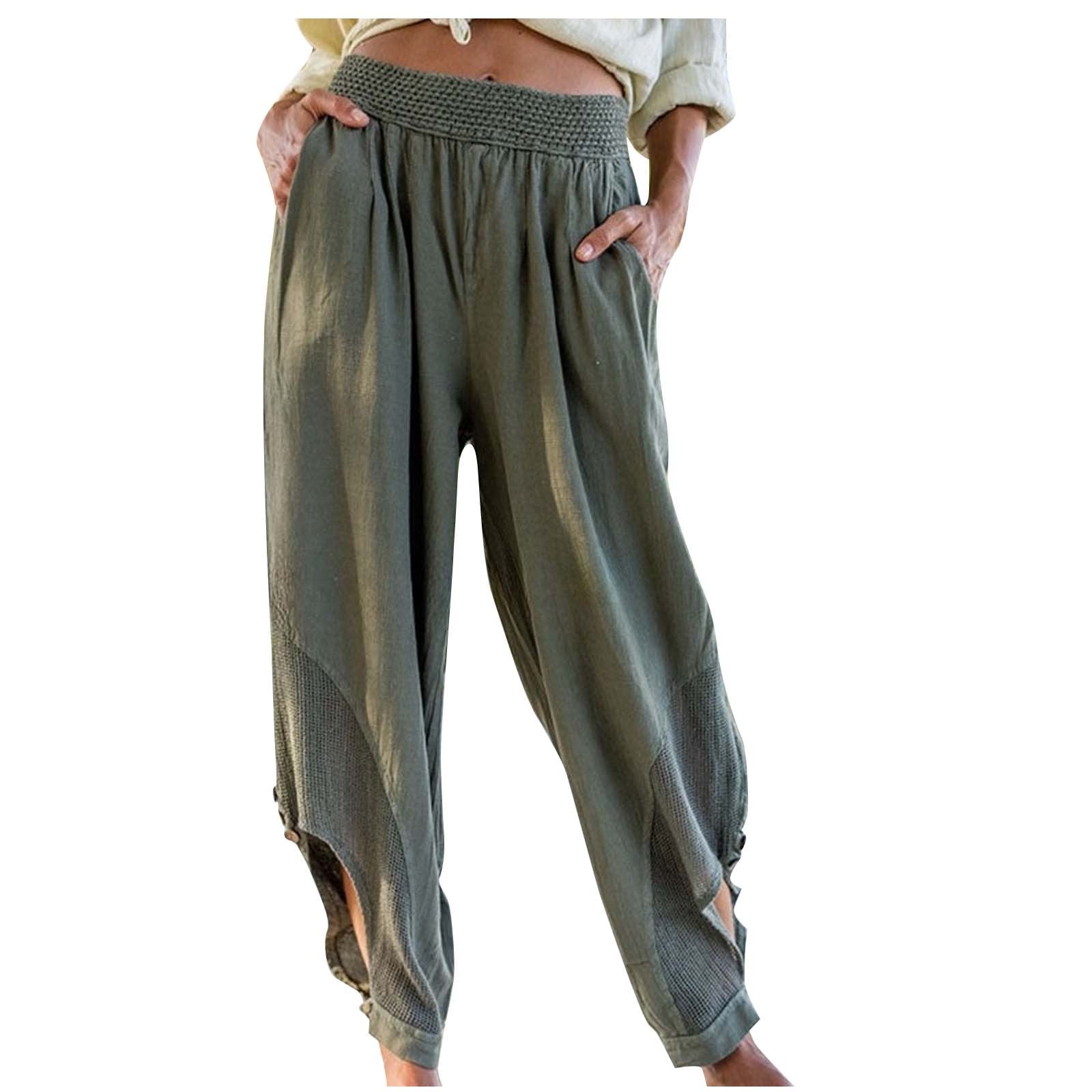Women High Waisted Harem Pants Fold Over Baggy Loose Boho Pants Ankle  Length Beach Long Pant Yoga Sports Trouser 