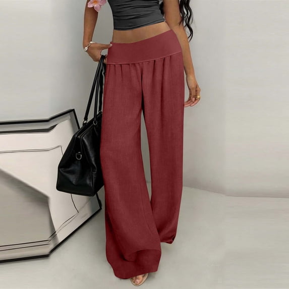 Linen Palazzo Pants for Women Wide Leg High Waisted Trousers Soft Flowy Yoga Bottoms Relaxed Fit Maternity Lounge Beach Streetwear