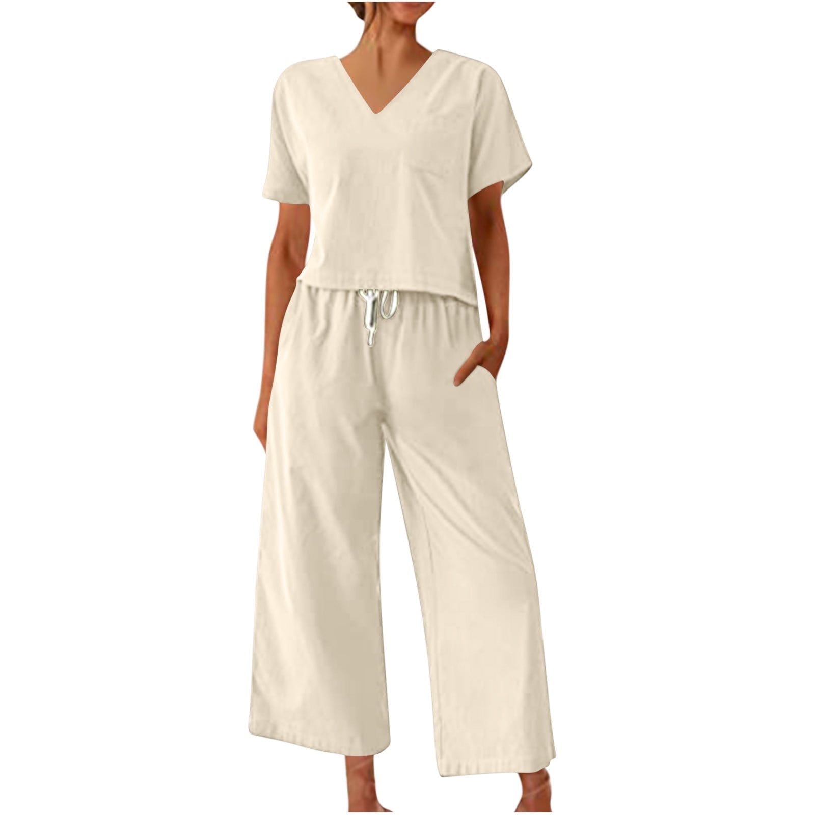 Linen Pant Suits for Women Beach Vacation Outfits Clothing Set Female — free download