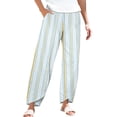 thumbnail image 1 of Linen Pants, Audhol Striped Linen Pants for Women Summer Casual Wide Leg Pants with Pockets Comfy Cropped Palazzo Pants Summer Pants for Women Mint Green 2XL, 1 of 5
