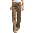 thumbnail image 1 of Linen Pants For Women Beach Petite Solid Cotton Linen Sashes Straight Long Trousers Khaki Women'S Pants Plus Size L, 1 of 3