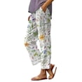 thumbnail image 1 of Linen Pants For Women, Botanical Floral Patchwork Pants, Loose Pocket Design Casual Fashion Daily Bottoms, 1 of 3