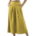thumbnail image 1 of Linen Pants For Women, Elastic Waist Wide Leg Capri Pants, Loose Casual Daily Bottoms With Convenient Pockets, 1 of 4