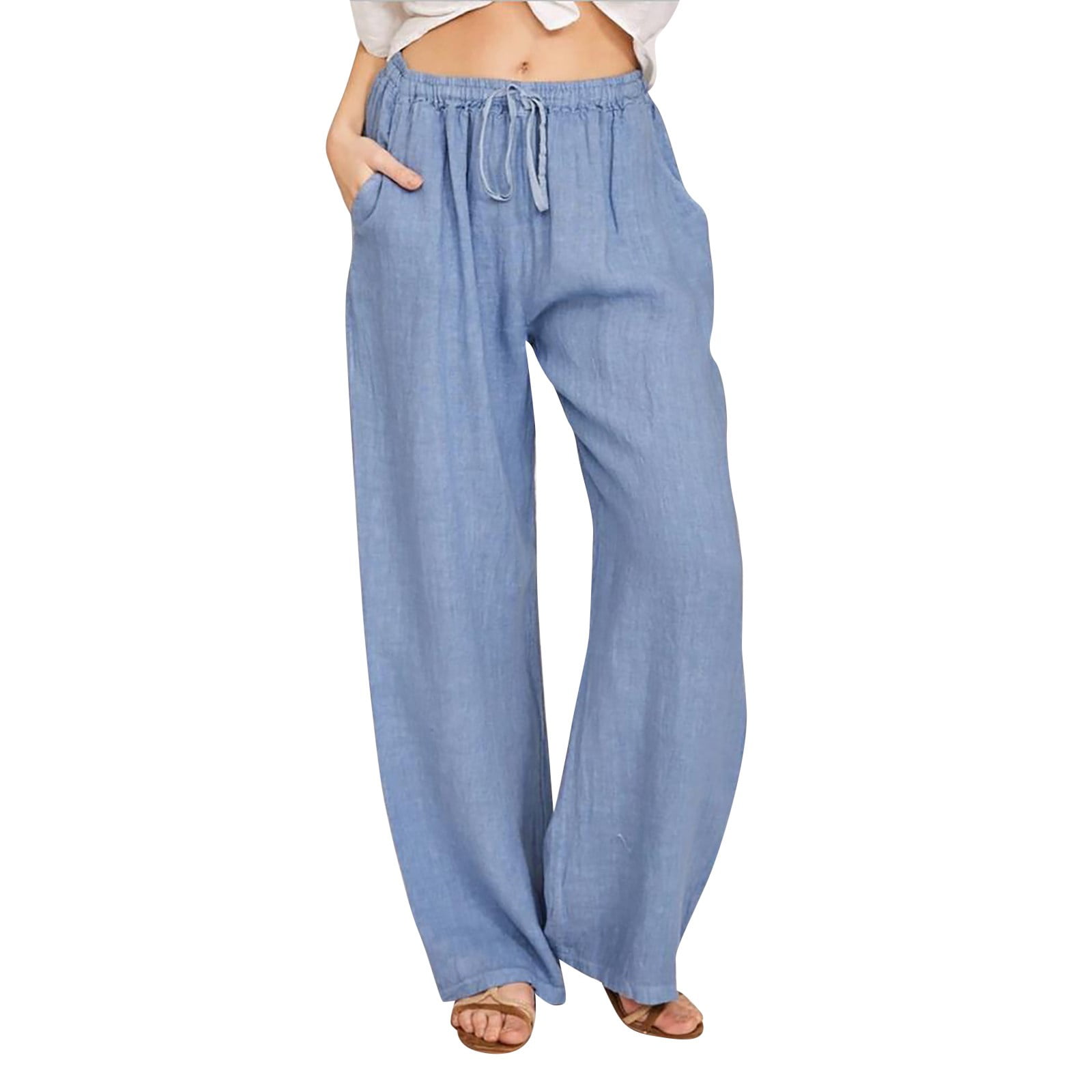 Plus Size Soft Pinstripe Linen Pants in Natural/Black