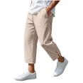 thumbnail image 1 of Linen Pants Jerdar Men Casual Loose Exercise Drawstring Waist Pocket Slitted Bottoms Beach Pants, 1 of 6