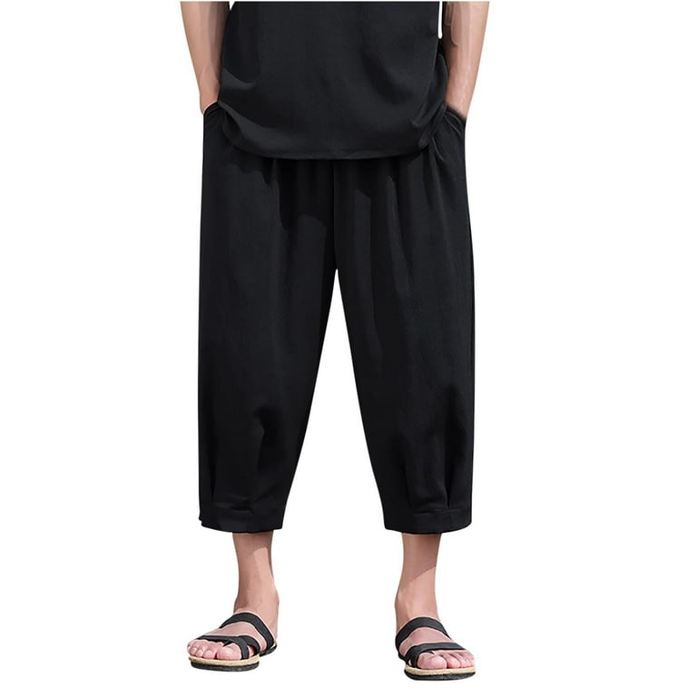Linen Pants for Men Athletic Fit Pants Men Capri Shorts Men s Pants Casual Spring Pants Men s Pants Solid Color Cropped Pants Cotton Men s Cropped Pants Walmart