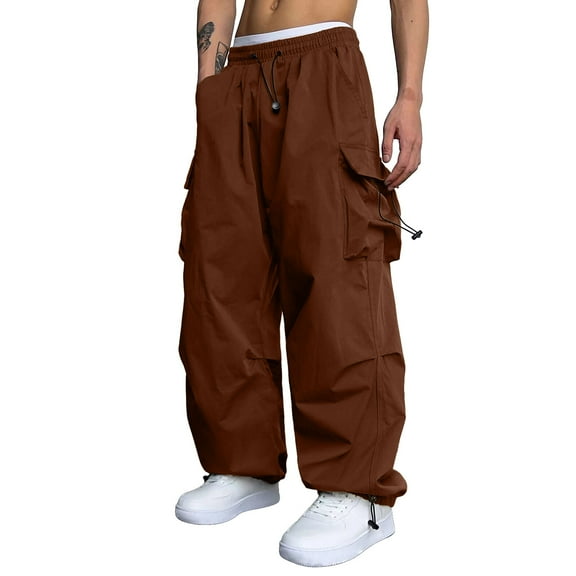 Linen Pants Men Drawstring Men's Cargo Pants Sweatpants Jogger Work Trousers Relaxed Fit Loose Casual Lightweight Slacks with Multi Pockets Black
