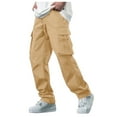 thumbnail image 1 of Linen Pants Men Khaki Mens Casual Chino Pants Elastic Waist Lightweight Trousers Classic-Fit Business Dress Pants with Pockets, 1 of 8