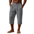 thumbnail image 1 of Linen Pants Men Men's Joggers Lightweight Breathable Men's Casual Cotton Linen Capri with Pockets Gray, 1 of 9
