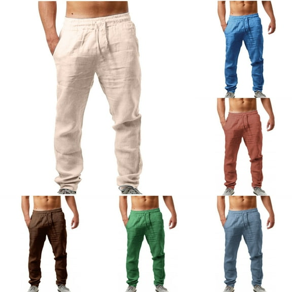 Linen Pants for Men Men's Summer Solid Linen Pants Elastic Drawstring Waist Casual Trousers Lightweight Breathable Beach Pants Casual Pants for Men Green XXXXL