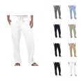 thumbnail image 1 of Linen Pants Men Spring Summer Elastic Waist Straight Leg Loose Fit Breathable Casual Beach Pants with Pockets, 1 of 6