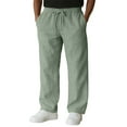 thumbnail image 1 of Linen Pants Men Straight Legs Elastic High Waist Pants Drawstring Casual Summer Beach Trousers with Pockets Light Green M, 1 of 8