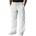 thumbnail image 1 of Linen Pants Men Straight Legs Elastic High Waist Pants Drawstring Casual Summer Beach Trousers with Pockets White 3XL, 1 of 8