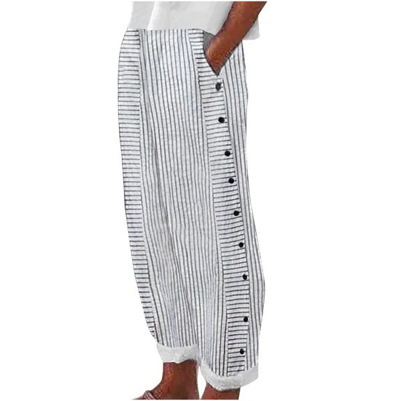 Linen Pants for Women 2025 Plus Size Trendy Striped Spring Summer Gauze Pants Casual Elastic Waist Comfy Trousers, 2025 Under 10 Dollar Limited Time