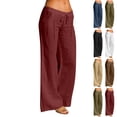thumbnail image 1 of Linen Pants Women 2026 Summer Palazzo Wide Leg Flowy Pant Low Waist Casual Loose Fit Vacation Trousers Beach Outfits Wine XXL, 1 of 5