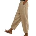 thumbnail image 1 of Linen Pants Women, Audhol Women's Pocket Cotton Linen Fashion Solid Color Pants Slim Casual Long Pants Capris for Seniors Khaki 5XL, 1 of 5
