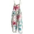 thumbnail image 1 of Linen Pants Women, Beige Boho Floral Jumpsuits Sleeveless Spaghetti Strap Baggy Romper Wide Leg Overalls with Pockets, Wide Leg Pants Woman, 3XL, Palazzo Pants for Women, S-5XL, Boho Pants for Women, 1 of 4