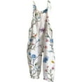 thumbnail image 1 of Linen Pants Women, Blue Boho Floral Jumpsuits Sleeveless Spaghetti Strap Baggy Romper Wide Leg Overalls with Pockets, Wide Leg Pants Woman, S, Palazzo Pants for Women, S-5XL, Boho Pants for Women, 1 of 4