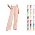 thumbnail image 1 of Linen Pants Women Casual Loose Drawstring Solid Color Wide Leg Cotton Linen Long Pants For A Relaxed Boho Everyday Look Women's Pants, 1 of 9