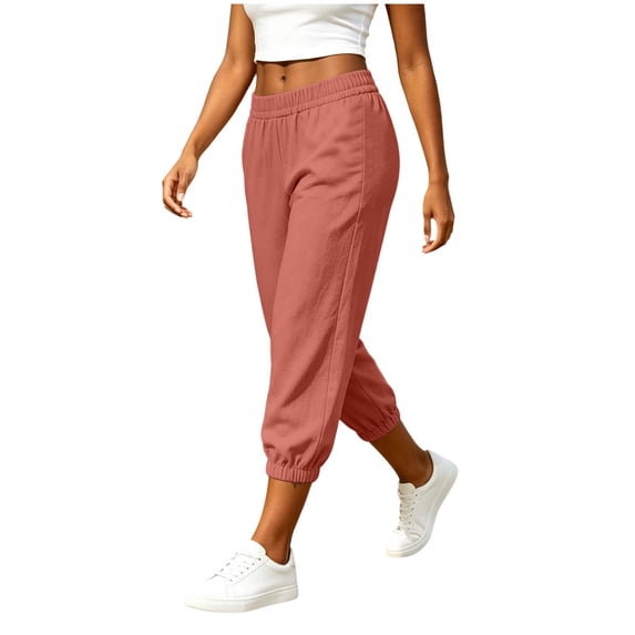 Linen Pants Women Cuffed Ankles Capris for Women with Pockets Women's Capris and Cropped Pants Elastic Waist Pants for Women Petite Lightweight Pants for Summer Women Women Beach Pants Red L