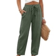 thumbnail image 1 of Linen Pants Women Elastic High Waisted Drawstring Wide Leg Linen Pants Lounge Solid Color Beach Pant with Pockets, XL, 1 of 6