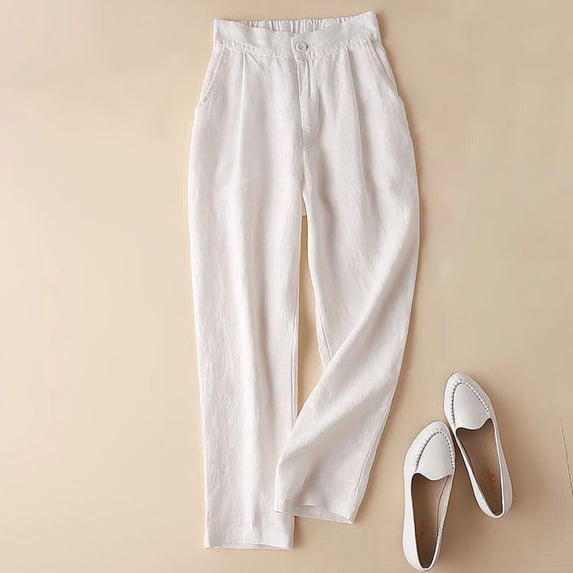 Linen Pants For Women Faux Linen Tapered Ankle Pants Summer Casual Loose Slimming Draped Nine Tenths Length For A Flattering Silhouette Womens Capri Pants