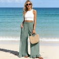 thumbnail image 1 of Linen Pants Women Flowy Ruffle Hem Wide Leg Palazzo Pants with Patch Pockets Casual Ruched Waist Summer Vacation Pant Light Blue M, 1 of 9