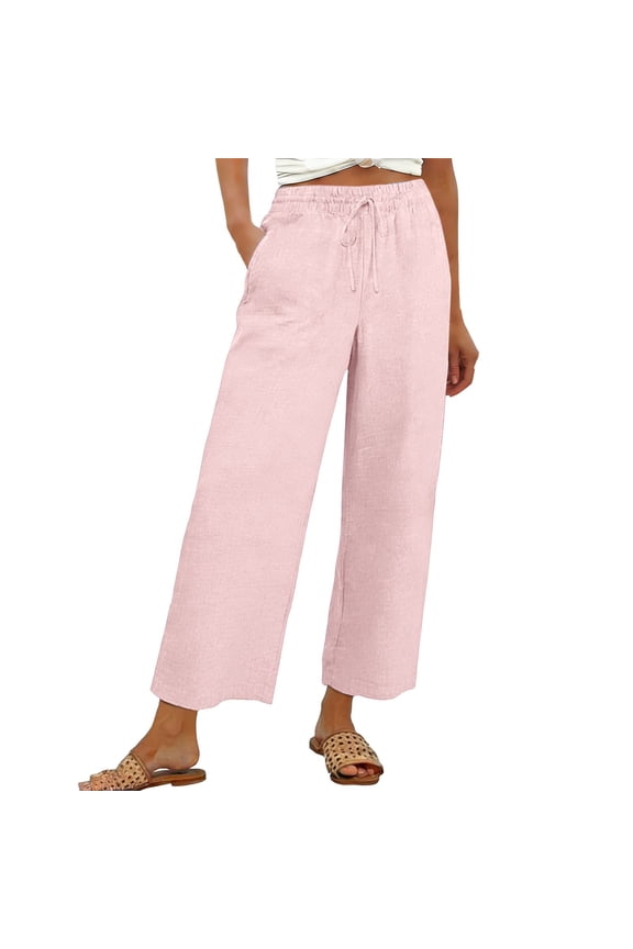 Linen Pants Women,Gauze Pants Women Flowy Pants Wide Leg Pants Elastic High Waisted Lightweight Pants Waist Ruffle Hem Womens Dress Pants Beach Pants Palazzo Pant Cropped Pants 3XL