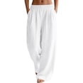 thumbnail image 1 of Linen Pants Women High Waist Baggy Stretchy Cargo Hiking Streetwear Wide Leg Sweatpants Women White M, 1 of 9