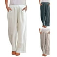 thumbnail image 1 of Linen Pants Women High Waist Lightweight Loose Fit Straight Draping Style Trousers Khaki Lounge Pajama Pant L/2, 1 of 7