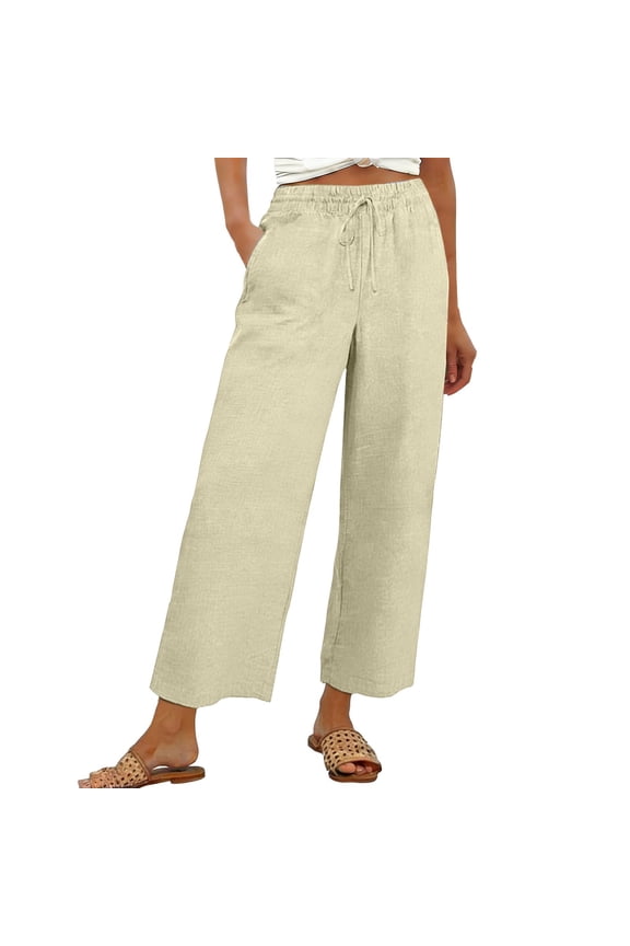Linen Pants Women High Waist Linen Pocket Beach Harem Plus Size Pants