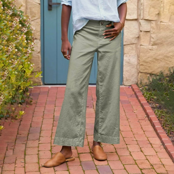 Linen Pants Women High Waisted Flare Wide Leg Capri Work Pants Business Casual Ankle Pants With Pockets Women Jogging Pants Cargo Sweatpants for Women Casual Pants Women Fall Women Pants Casual Petite